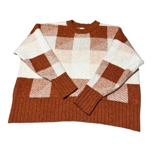 a new day Plaid Rust and Cream Crewneck Sweater